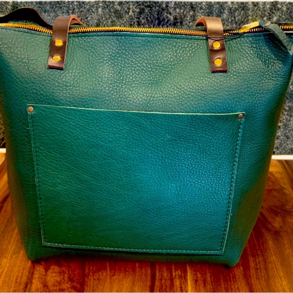 Portland Leather Goods Medium zippered tote in Bacalar with grizzley handles.